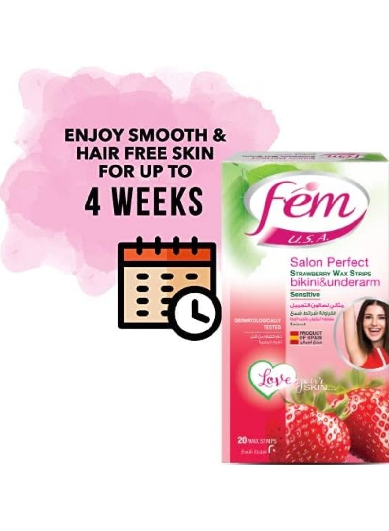فيم شرائح شمع لمنطقة البيكيني وتحت الإبط غنية بالفراولة للبشرة الحساسة 20 شريحة - Image 4