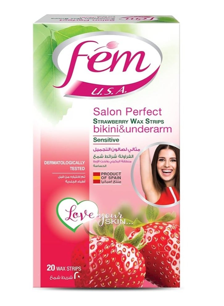 فيم شرائح شمع لمنطقة البيكيني وتحت الإبط غنية بالفراولة للبشرة الحساسة 20 شريحة - Image 1