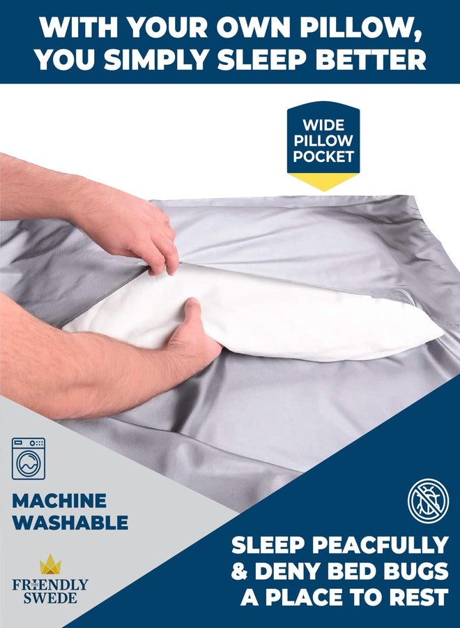 The Friendly Swede Sleeping Bag Liner - Travel and Camping Sheet, Pocket-Size, Ultra Lightweight, Silky Smooth (Grey, Velcro) - Image 4