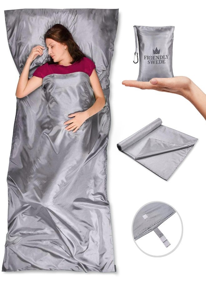 The Friendly Swede Sleeping Bag Liner - Travel and Camping Sheet, Pocket-Size, Ultra Lightweight, Silky Smooth (Grey, Velcro) - Image 1