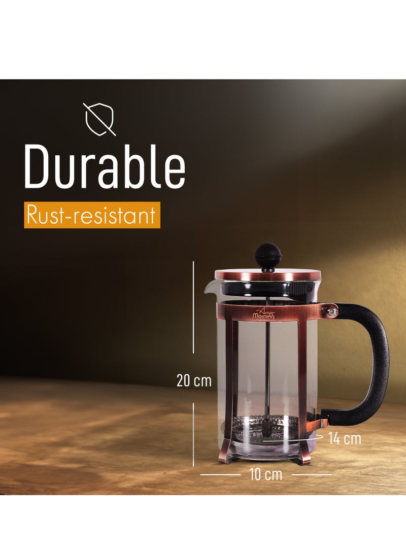 Any Morning French Press Coffee and Tea Maker, 600ml / 20oz / 3 Cups, Triple Stainless Steel Filters, Borosilicate Glass Tea Press, 3 Level Filtration System, Portable, Easy to Clean - FF120  - Image 3