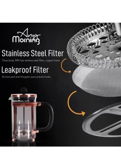 Any Morning French Press Coffee and Tea Maker, 600ml / 20oz / 3 Cups, Triple Stainless Steel Filters, Borosilicate Glass Tea Press, 3 Level Filtration System, Portable, Easy to Clean - FF120  - Image 4