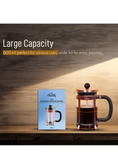 Any Morning French Press Coffee and Tea Maker, 600ml / 20oz / 3 Cups, Triple Stainless Steel Filters, Borosilicate Glass Tea Press, 3 Level Filtration System, Portable, Easy to Clean - FF120  - Image 5