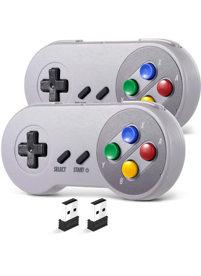 SAFFUN - 2 Pack 2.4 Ghz Wireless Usb Controller Compatible With Snes Games, Snes Retro Usb Pc Super Classic Controller For Windows Pc Mac Linux Genesis Raspberry Pi Retropie (Multicolored Keys) - Image 1