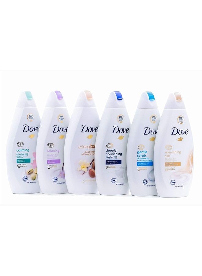 Dove مجموعة متنوعة من غسول الجسم - زبدة الشيا، ترطيب عميق، كريم الفستق، حليب جوز الهند، تقشير لطيف وتوهج حريري، 16.9 أونصة لكل منها، الإصدار الدولي، 16.9 أونصة، 6 قطع (عبوة من قطعة واحدة) - Image 1