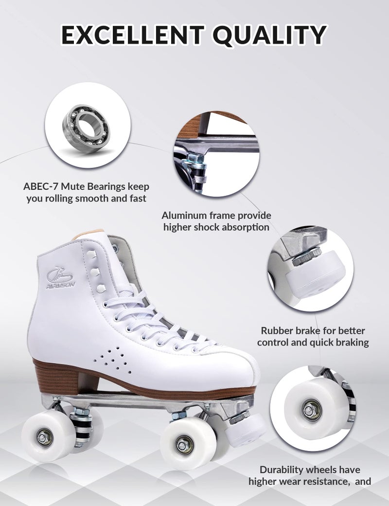 PAPAISON Roller Skates for Women and Girls, Deluxe 2 Layer Microfiber Leather Double Row-Classic Roller Skates for Men, Professional Outdoor Indoor Quad-Skates for Kids & Adults - Image 3