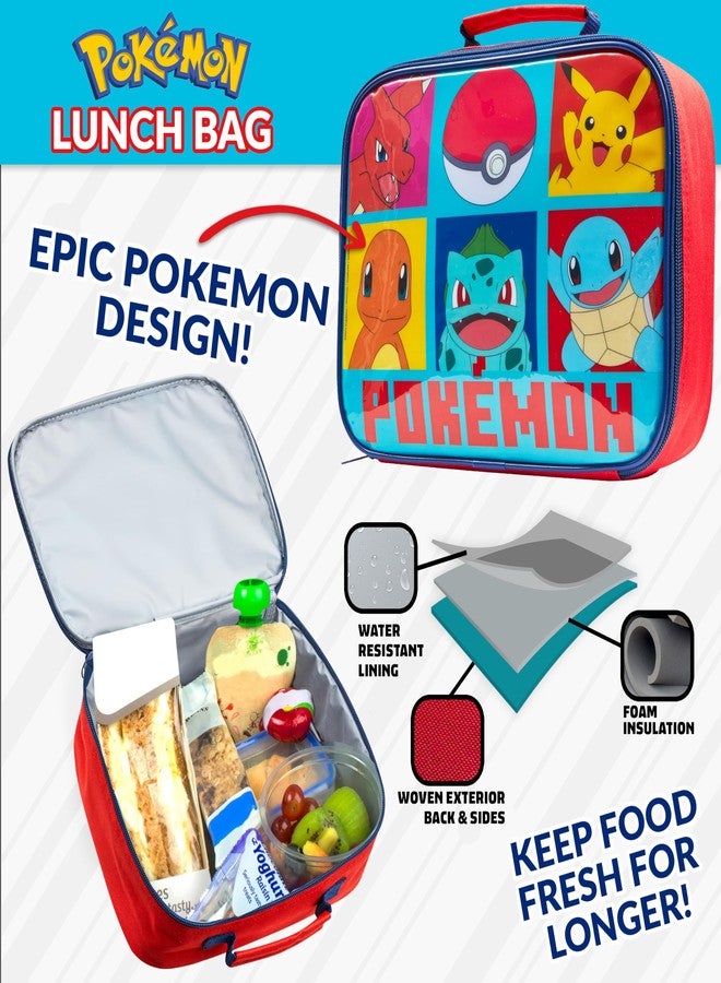 Pokemon Insulated Lunch Bag with Lunch Box Water Bottle Set for Kids 3 Piece School Snack Bag Pikachu Gifts for Kids (Red/Blue) - Image 3
