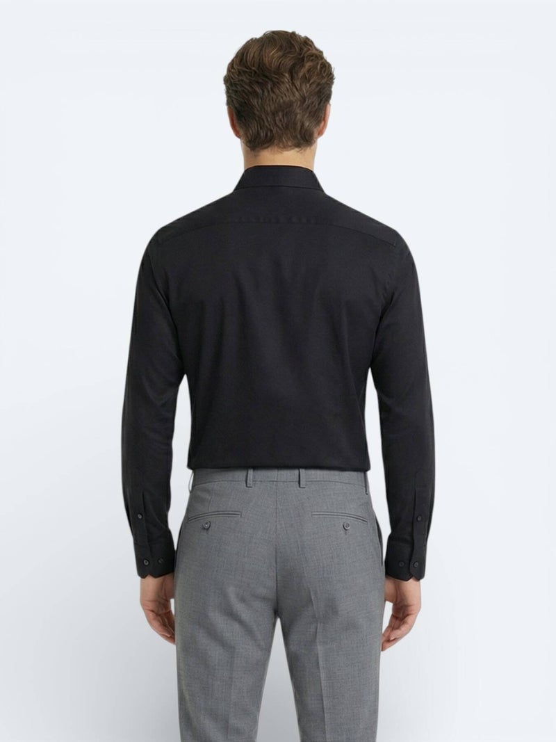 Kip Black Plain Slim Fit Long Weaving Classical 100% Cotton Shirt - Image 5