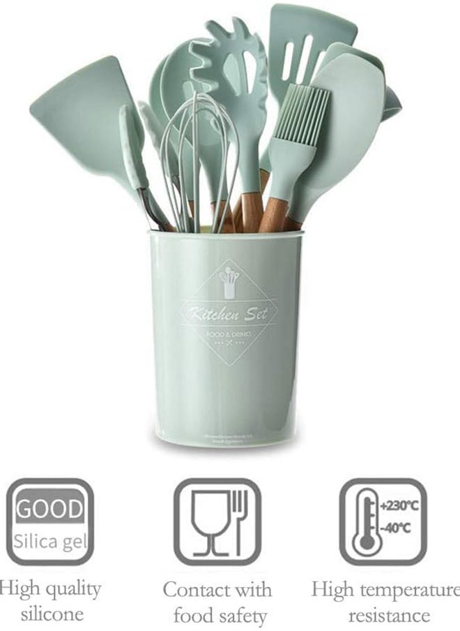Home Silicone Cooking Kitchen 12PCS Wooden Utensils Tool for Nonstick Cookware, Cooking Utensils Set with Bamboo Wood Handles for Nonstick Cookware Non-Toxic Turner Tongs Spatula Spoon Set  - Image 3