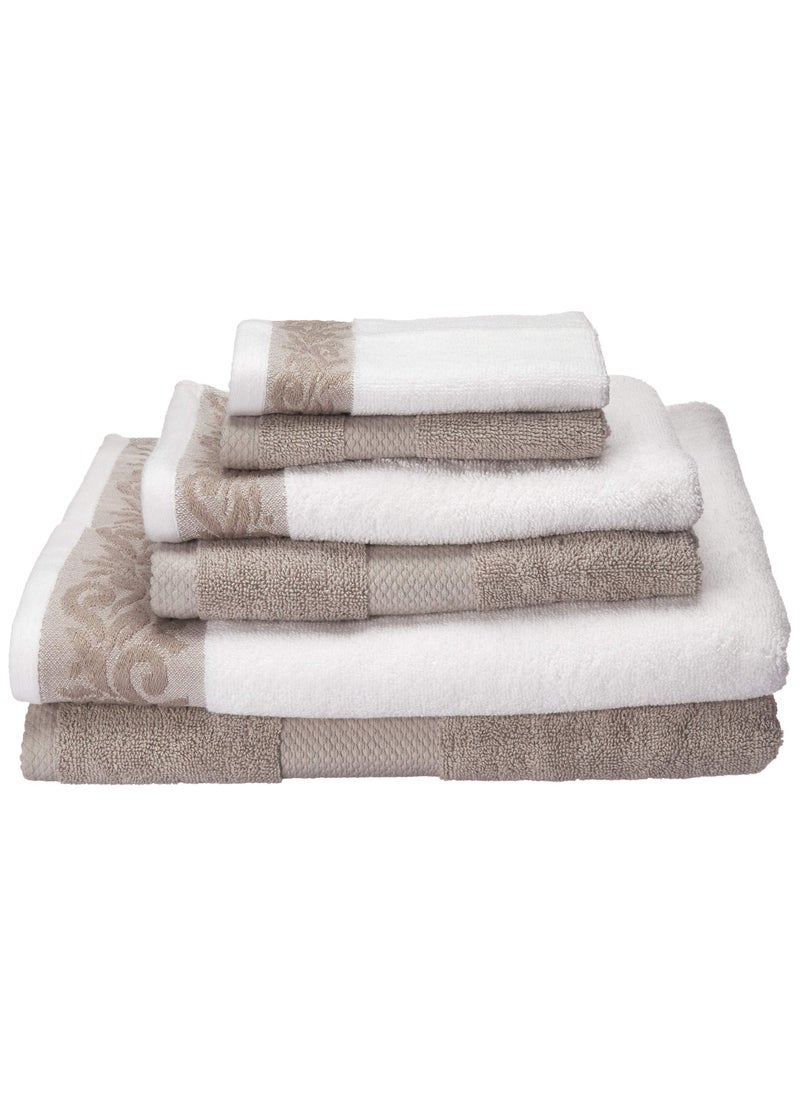 Modern Threads Modern Threads 600 GSM 6Piece Towel Set with Filgree Jacquard Border Taupe 