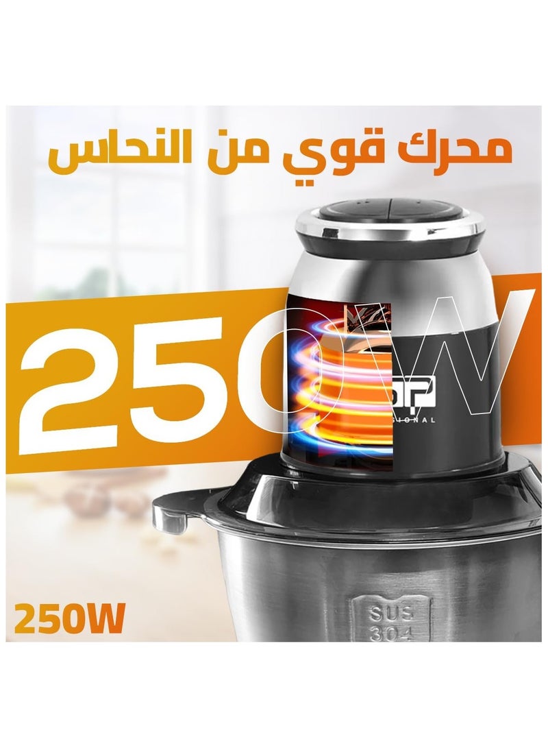 DSB DSP Meat and Vegetable Chopper and Mincer, 2L Meat Chopper, 250W, 28000RPM, Pure Copper Motor, Stainless Steel Blades and Body, 2 Speed ​​Control, KM4103, Multicolor - Image 4