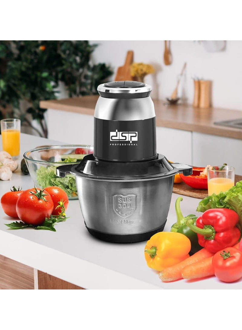 DSB DSP Meat and Vegetable Chopper and Mincer, 2L Meat Chopper, 250W, 28000RPM, Pure Copper Motor, Stainless Steel Blades and Body, 2 Speed ​​Control, KM4103, Multicolor - Image 1