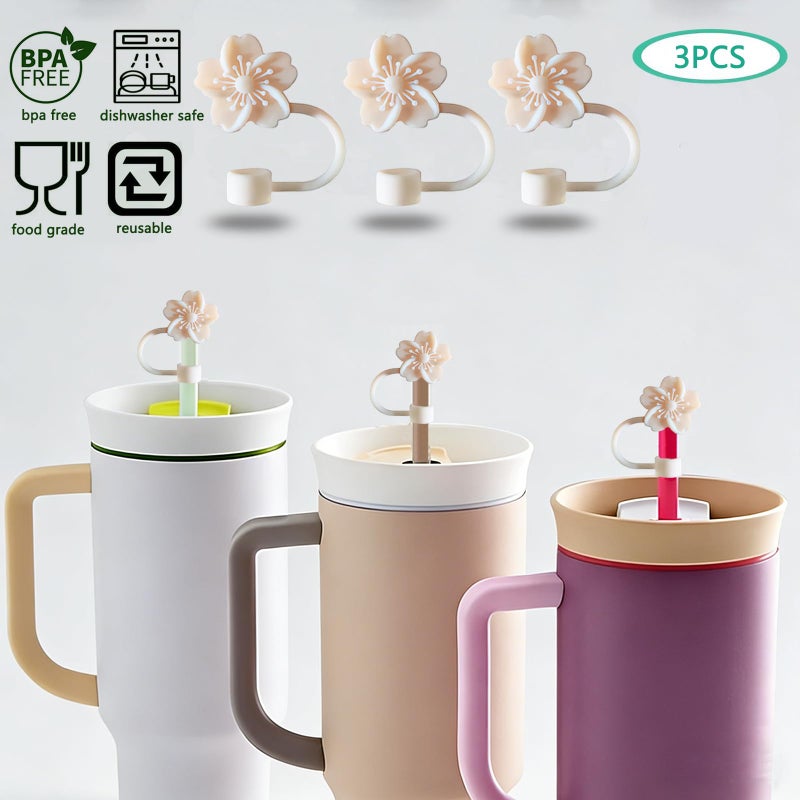 BTYHAOS Silicone Straw Caps for 10mm Tumblers | Reusable Dust-Proof Straw Toppers Compatible with Stanley 30oz & 40oz Tumbler (white 3p) - Image 2