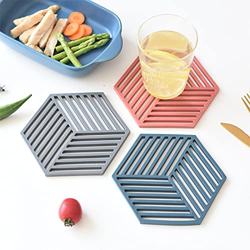 pepplo Silicone Trivet Mat Set for Hot Dishes,Pots and Pans, Kitchen Hot Pads for Countertop and Table, Silicone Pot Holders, Set of 4(Pink Gray Brown, 14.5cm X 14.5cm X 7cm) - Image 2