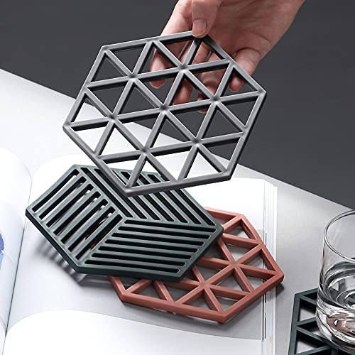 pepplo Silicone Trivet Mat Set for Hot Dishes,Pots and Pans, Kitchen Hot Pads for Countertop and Table, Silicone Pot Holders, Set of 4(Pink Gray Brown, 14.5cm X 14.5cm X 7cm) - Image 4