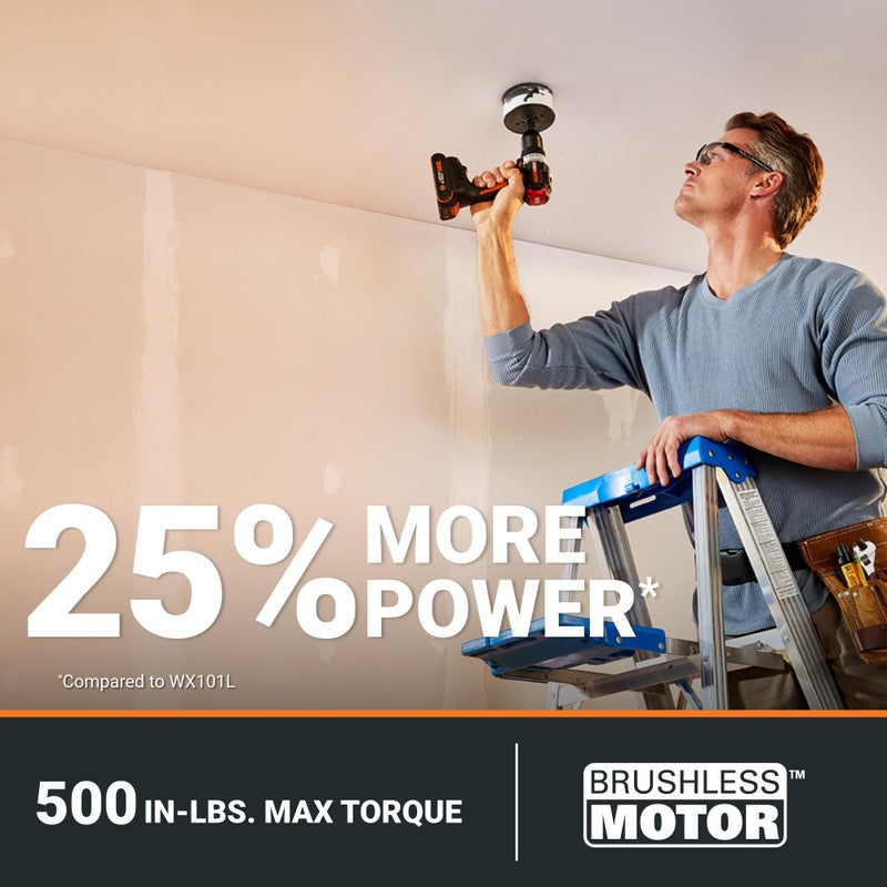 Worx Nitro 20V Cordless 1/2" Drill Driver With Brushless Motor - Compact & Lightweight Set Only 6" and 3 lbs. - Power Share Compatible WX130L - Batteries & Charger Included, Black - Image 2