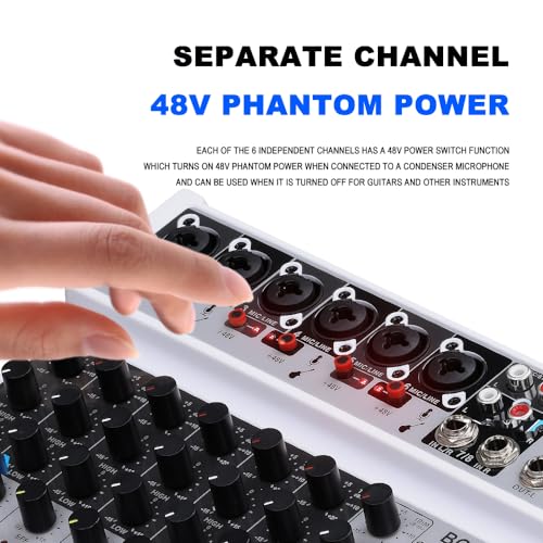 BOMGE 8 channel mini audio mixer Line Mixer,DC 5V,with MP3 Player,Bluetooth, U disk 48V,24DSP effects, USB recording Ideal for Small Clubs or Bars, Studio Recording (8 channels-WHITE) - Image 4