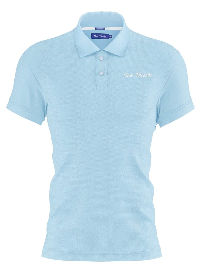 ECONO Finer Threads Blue Men's Polo Shirt with Collar in Self Fabric-Regular Fit.  - Image 1