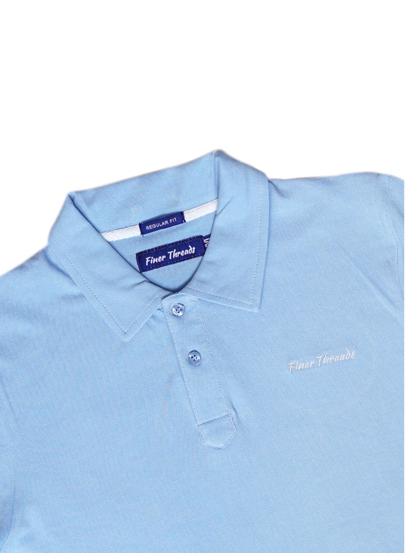 ECONO Finer Threads Blue Men's Polo Shirt with Collar in Self Fabric-Regular Fit.  - Image 4