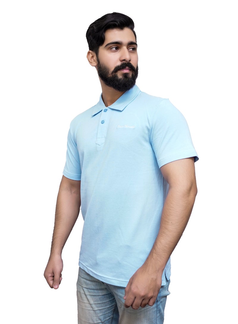 ECONO Finer Threads Blue Men's Polo Shirt with Collar in Self Fabric-Regular Fit.  - Image 2