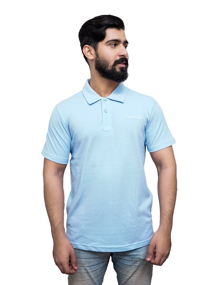 ECONO Finer Threads Blue Men's Polo Shirt with Collar in Self Fabric-Regular Fit.  - Image 3