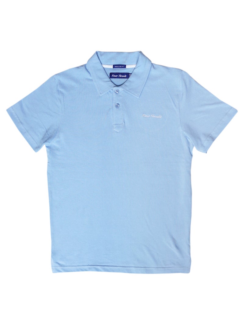 ECONO Finer Threads Blue Men's Polo Shirt with Collar in Self Fabric-Regular Fit.  - Image 5
