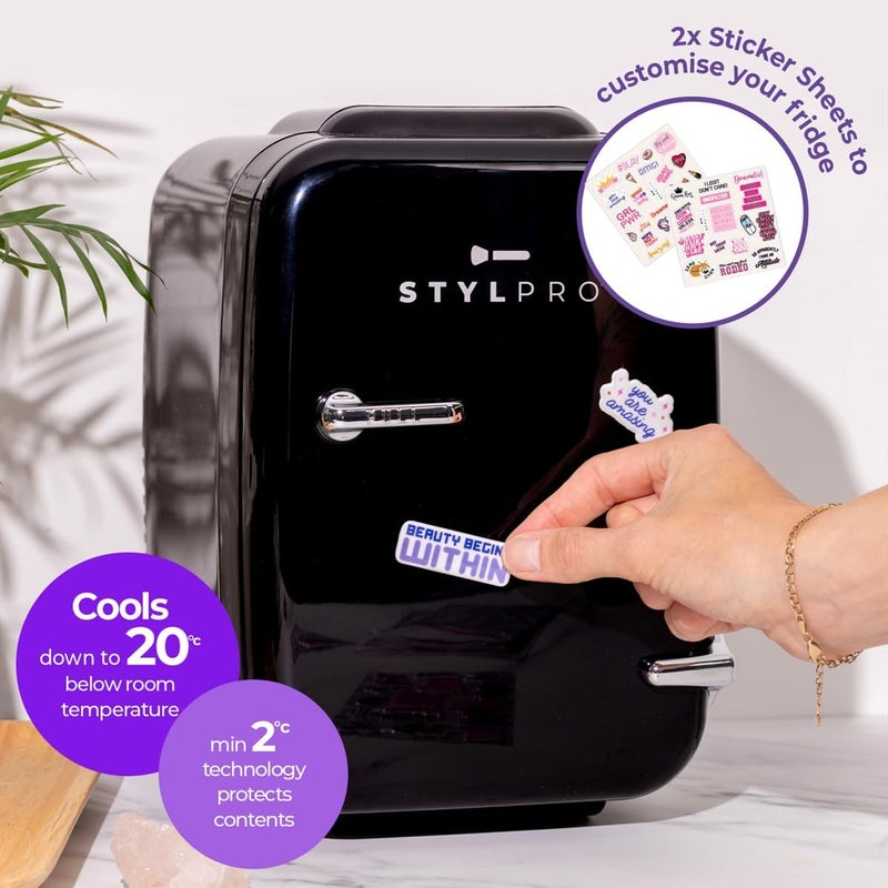 ستايل برو ثلاجة StylPro Mini Beauty السوداء – سعة 4 لترات، مخصصة للعناية بالبشرة (السيرومات، الكريمات، الأقنعة، طلاء الأظافر)؛ تحتوي على وظائف تبريد وتسخين؛ هادئة، صغيرة الحجم، تأتي في عبوة صديقة للبيئة، ومنظم مثالي لمستحضرات التجميل. - Image 5