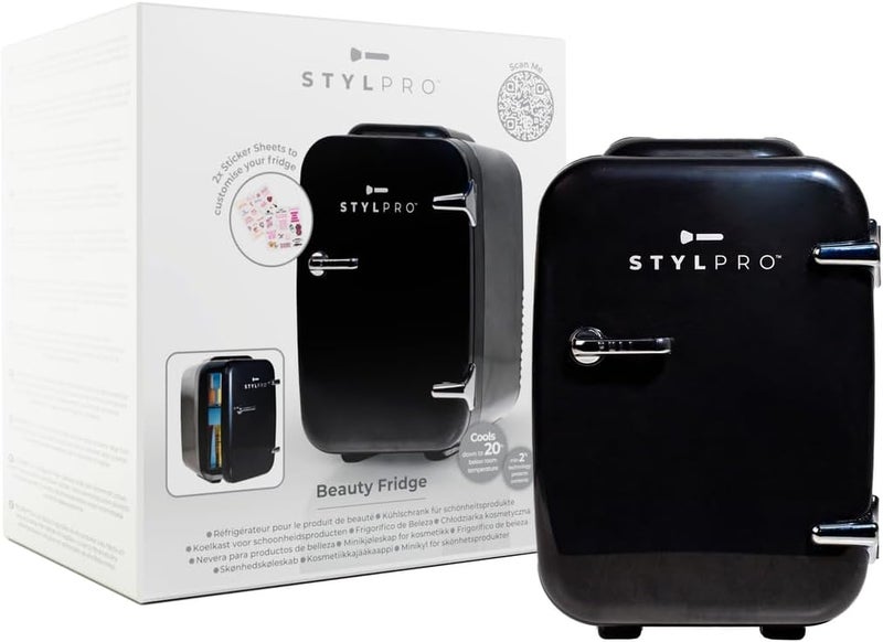 ستايل برو ثلاجة StylPro Mini Beauty السوداء – سعة 4 لترات، مخصصة للعناية بالبشرة (السيرومات، الكريمات، الأقنعة، طلاء الأظافر)؛ تحتوي على وظائف تبريد وتسخين؛ هادئة، صغيرة الحجم، تأتي في عبوة صديقة للبيئة، ومنظم مثالي لمستحضرات التجميل. - Image 1