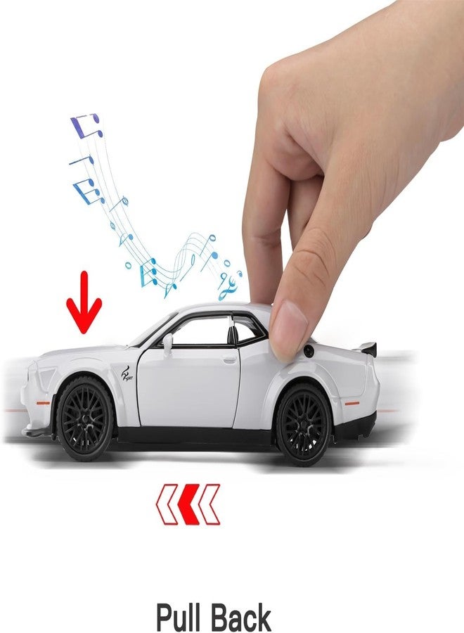 VARIYA ENTERPRISE Model Car Exclusive Alloy Metal Pull Back Die-cast Car Metal Pullback Toy car with Openable Doors & Light Music Best Gifts Toys Kids (1:24 Scale Dodge Challenger - White) - Image 4