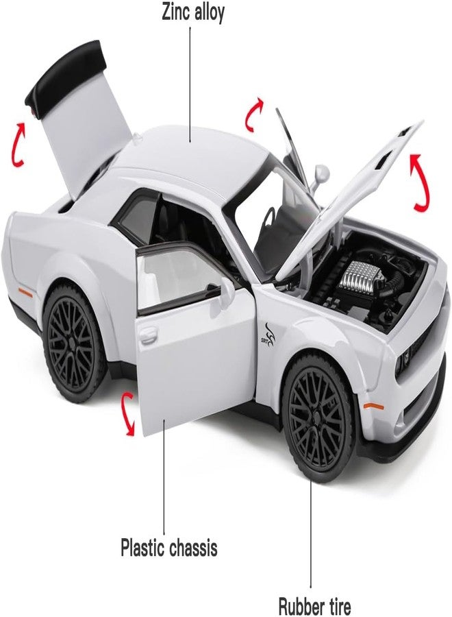 VARIYA ENTERPRISE Model Car Exclusive Alloy Metal Pull Back Die-cast Car Metal Pullback Toy car with Openable Doors & Light Music Best Gifts Toys Kids (1:24 Scale Dodge Challenger - White) - Image 3
