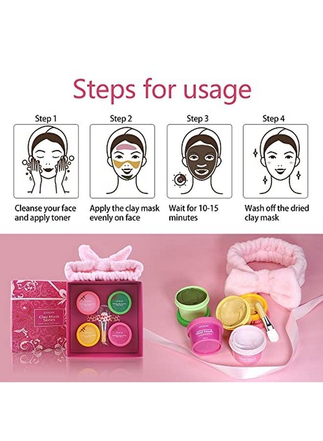 LIYALAN Clay Mask Set(1.76 Oz/4 Pack) Turmeric Facial Mask Matcha Clay Mask Eggplant Rose Face Mask Skin Care Gift For Women  - Image 4