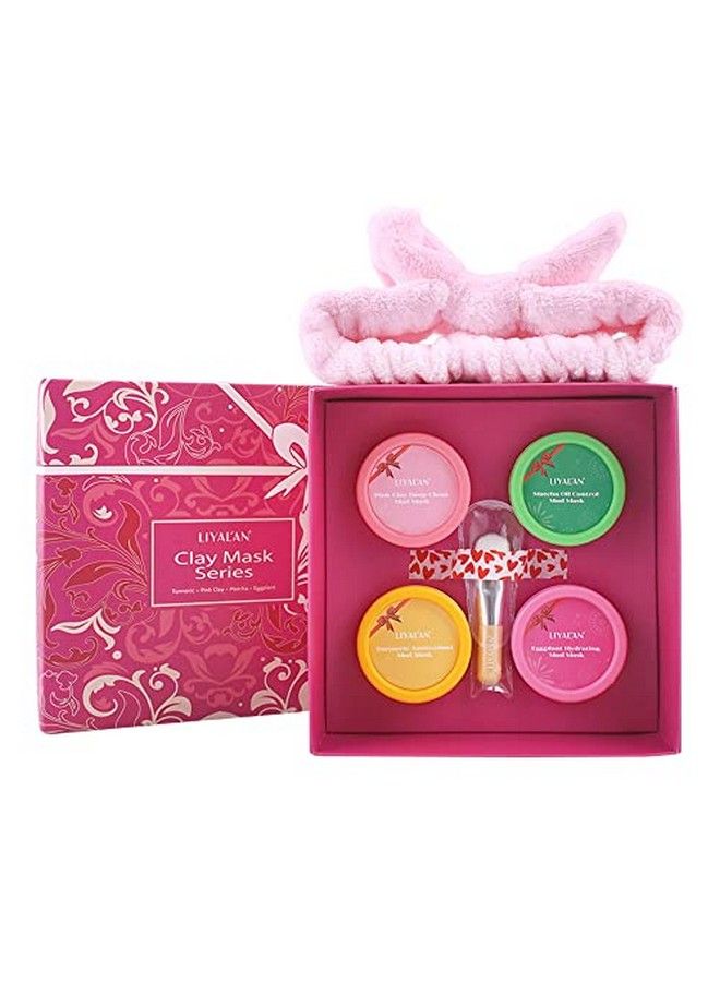 LIYALAN Clay Mask Set(1.76 Oz/4 Pack) Turmeric Facial Mask Matcha Clay Mask Eggplant Rose Face Mask Skin Care Gift For Women  - Image 2