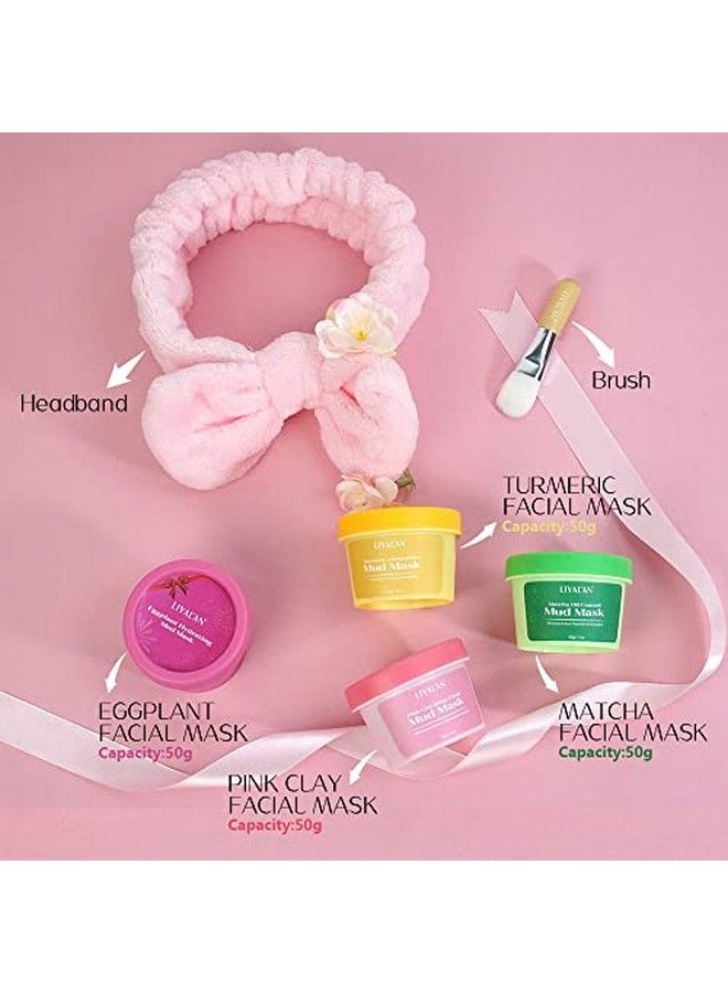LIYALAN Clay Mask Set(1.76 Oz/4 Pack) Turmeric Facial Mask Matcha Clay Mask Eggplant Rose Face Mask Skin Care Gift For Women  - Image 3