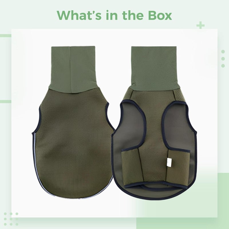 M Size Dog Calming Jacket, Olive Green, 17.7-21.3 in Chest, Calming Comfort Vest with Two-Way High Collar and Reflective Strip - Image 4