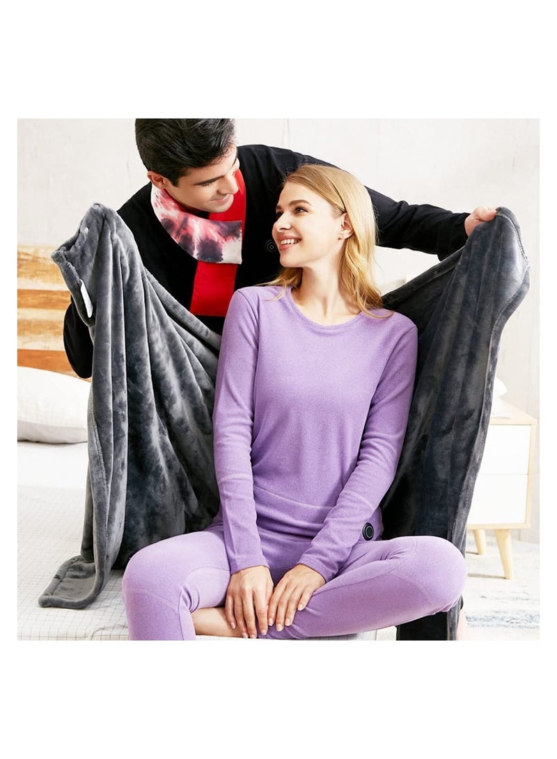 KASTWAVE بطانية تسخين كهربائية، حصيرة حرارة حرارية USB لتخفيف آلام الظهر وتخفيف التشنجات مع 3 إعدادات للحرارة ومؤقت إيقاف تلقائي، بطانية كهربائية من الفلانيل الرمادي للأريكة، 140 × 80 سم - Image 3