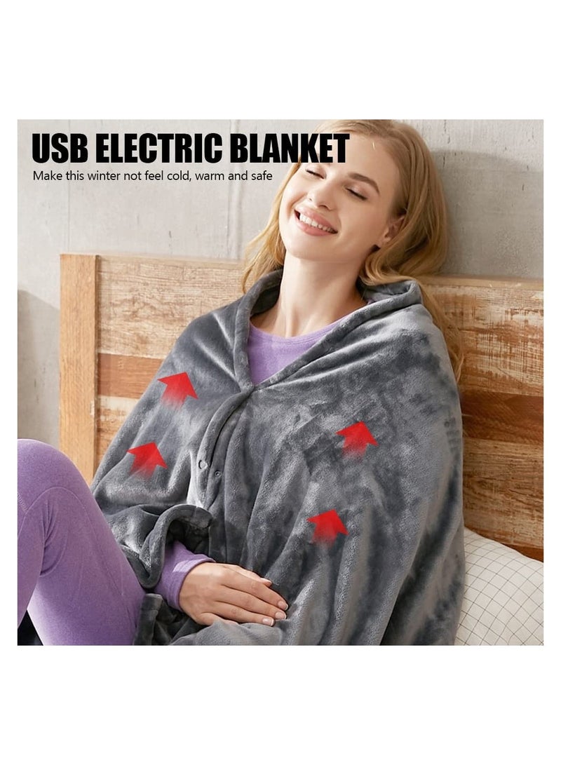 KASTWAVE بطانية تسخين كهربائية، حصيرة حرارة حرارية USB لتخفيف آلام الظهر وتخفيف التشنجات مع 3 إعدادات للحرارة ومؤقت إيقاف تلقائي، بطانية كهربائية من الفلانيل الرمادي للأريكة، 140 × 80 سم - Image 2