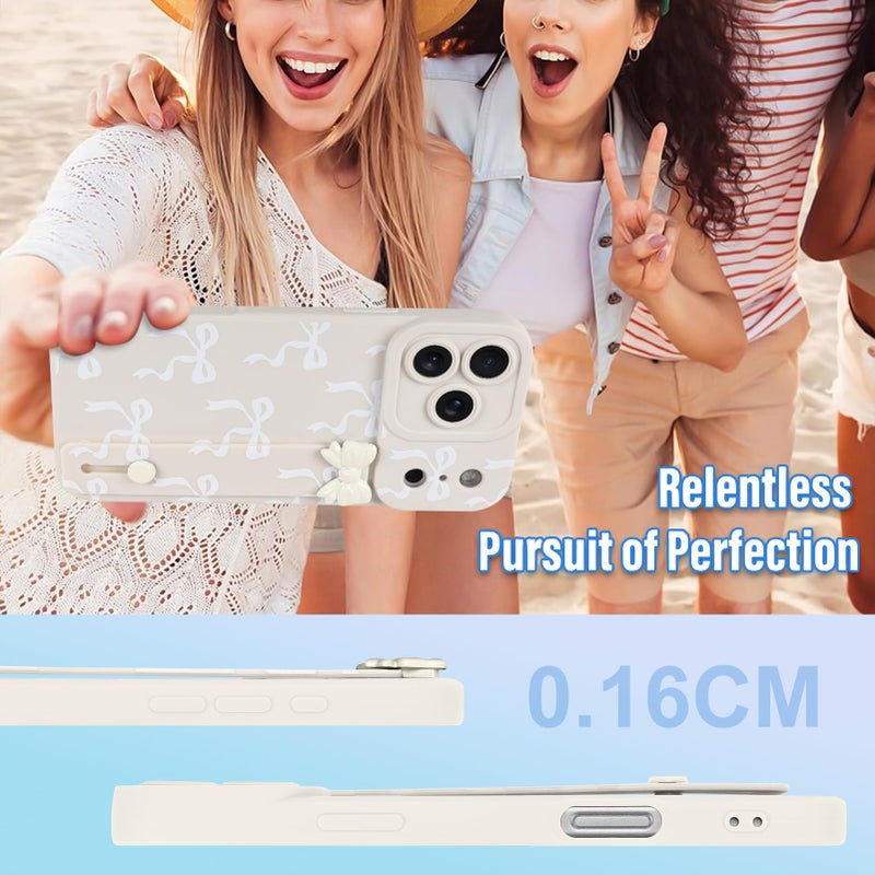 OOK Case for iPhone 17 Pro Max Case with Screen Protector, Cute Bow Design with Adjustable Wristband Strap Kickstand Slim Soft TPU Rubber for Women Girls Phone Cover-White - Image 5
