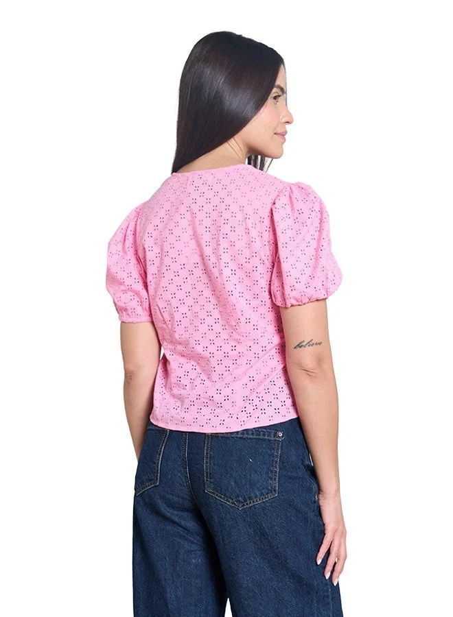 اشاراي Women's Short Sleeve Button Down Top With Puff Sleeves  Comfortable Material, Breathable Daily Wear, Casual Fashion Outfit, Special Occasion Outfit, Trendy & Chic Apparel