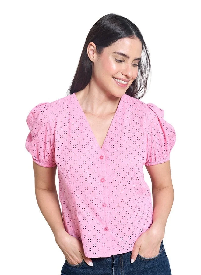 Asharae  Women's Short Sleeve Button Down Top With Puff Sleeves  Comfortable Material, Breathable Daily Wear, Casual Fashion Outfit, Special Occasion Outfit, Trendy & Chic Apparel for Women | Best Price UAE