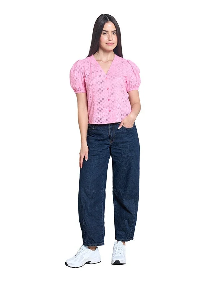 Asharae  Women's Short Sleeve Button Down Top With Puff Sleeves  Comfortable Material, Breathable Daily Wear, Casual Fashion Outfit, Special Occasion Outfit, Trendy & Chic Apparel for Women | Best Price UAE