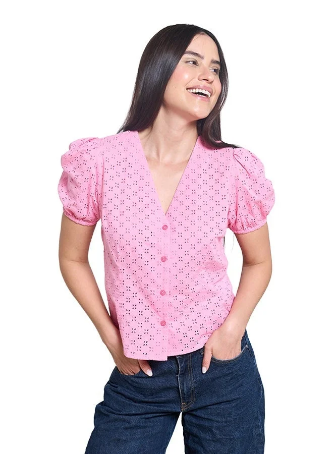 Asharae  Women's Short Sleeve Button Down Top With Puff Sleeves  Comfortable Material, Breathable Daily Wear, Casual Fashion Outfit, Special Occasion Outfit, Trendy & Chic Apparel for Women | Best Price UAE