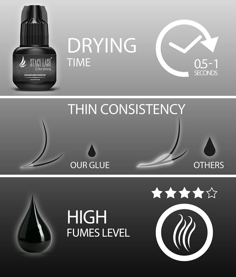 Stacy Lash Extra Strong Eyelash Extension Glue Stacy Lash (0.17fl.oz / 5ml) / 0.5-1 Sec Dry/Retention – 8 Weeks/Black Adhesive/Professional Supplies - Image 4