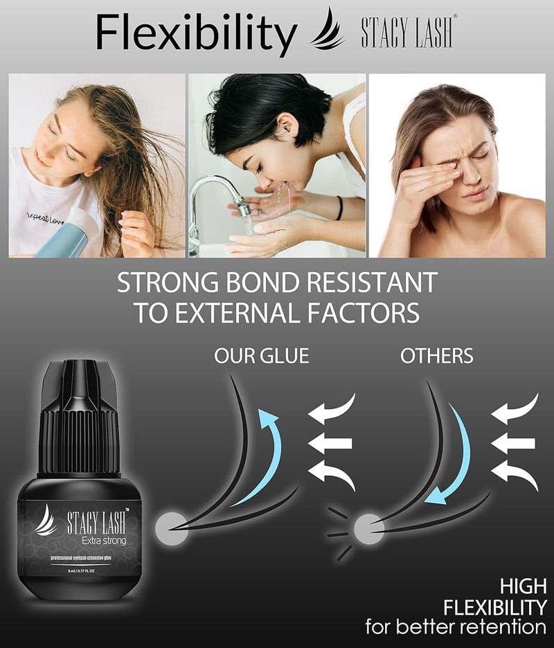 Stacy Lash Extra Strong Eyelash Extension Glue Stacy Lash (0.17fl.oz / 5ml) / 0.5-1 Sec Dry/Retention – 8 Weeks/Black Adhesive/Professional Supplies - Image 5