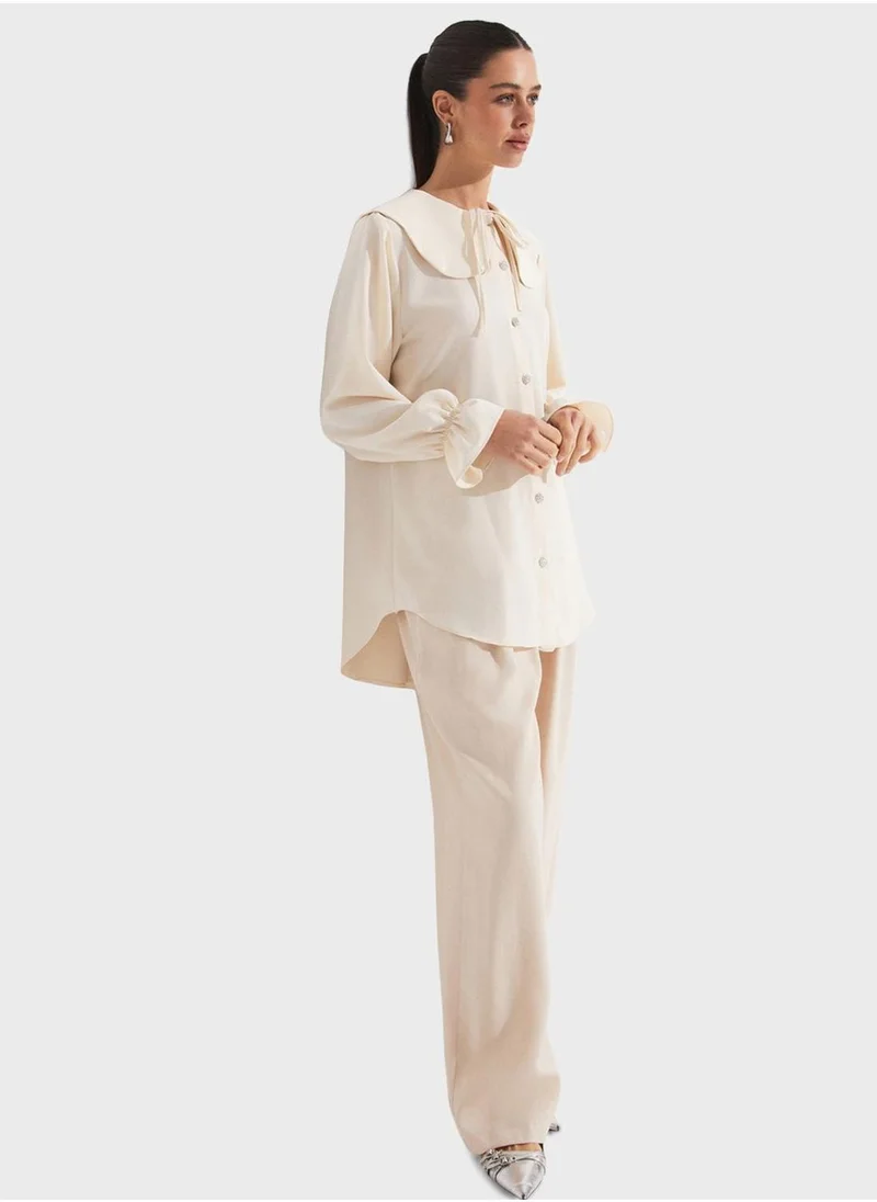 JUNE Baby Collar With Neck Tie Detailed Shirt