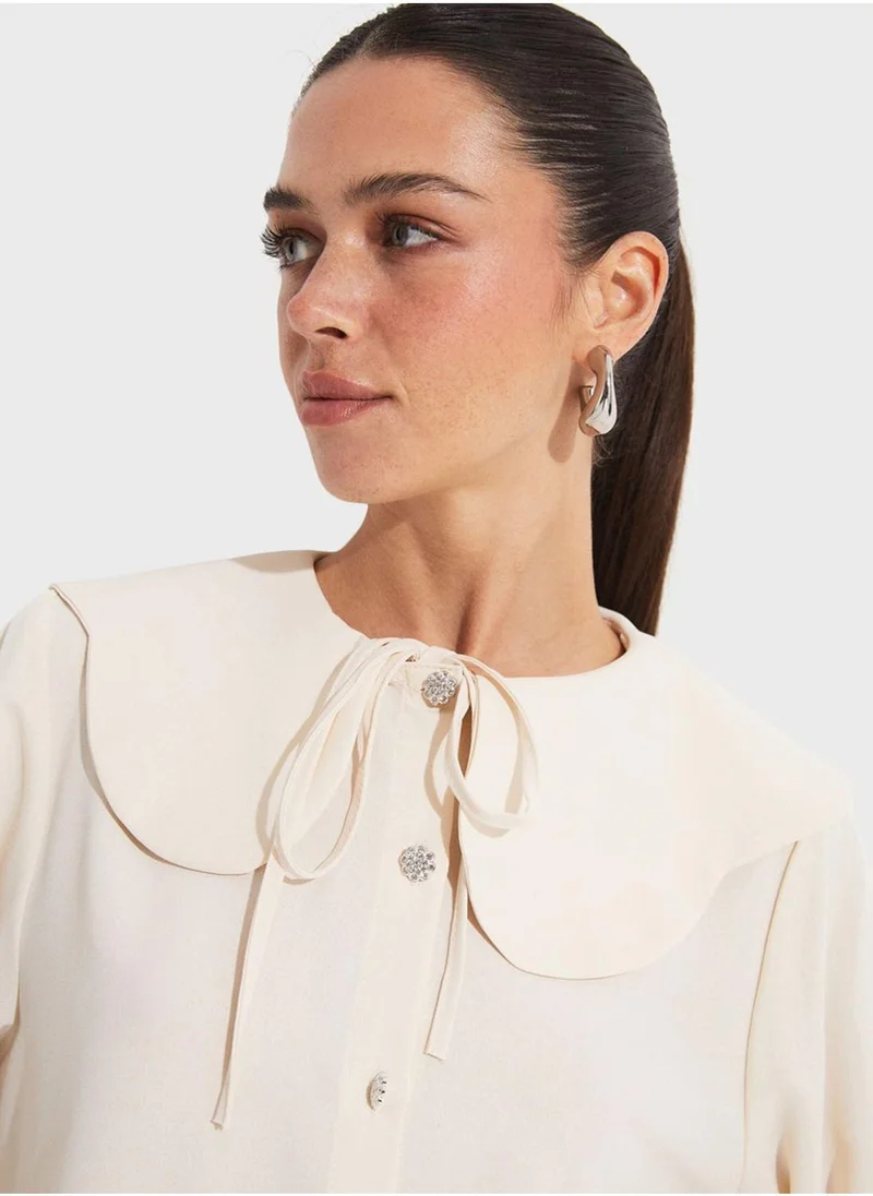JUNE Baby Collar With Neck Tie Detailed Shirt