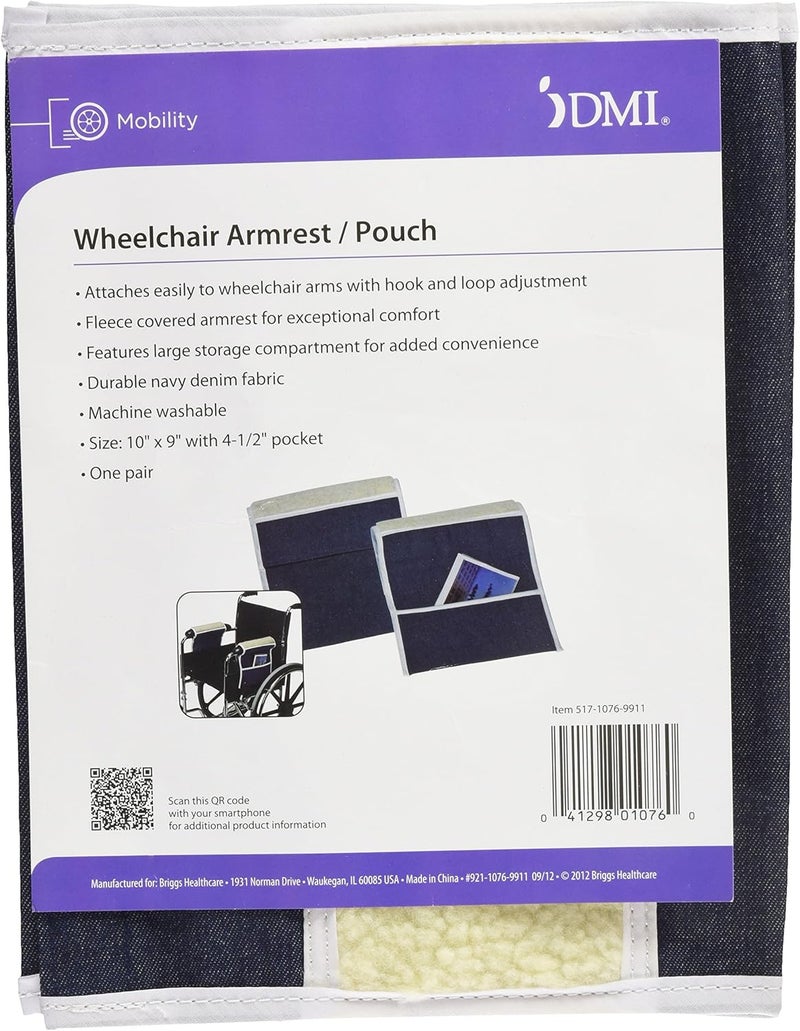 DMI Fleece Wheelchair Armrests with Pouch - Navy Denim and Fleece, Machine Washable - Image 5