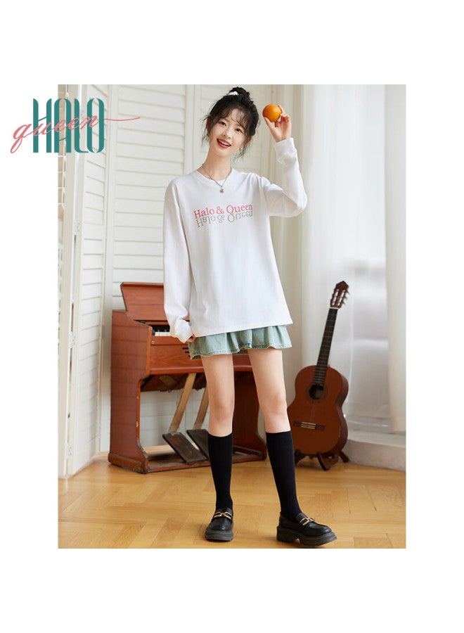 HALOQUEEN Halo Queen Long-sleeve T-shirt For Women, Pure Cotton, Spring And Autumn Round Neck, Letter Print, High-end Casual Base Shirt, New Product H143t2016 - Image 5