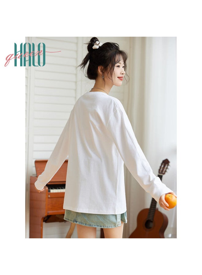 HALOQUEEN Halo Queen Long-sleeve T-shirt For Women, Pure Cotton, Spring And Autumn Round Neck, Letter Print, High-end Casual Base Shirt, New Product H143t2016 - Image 4