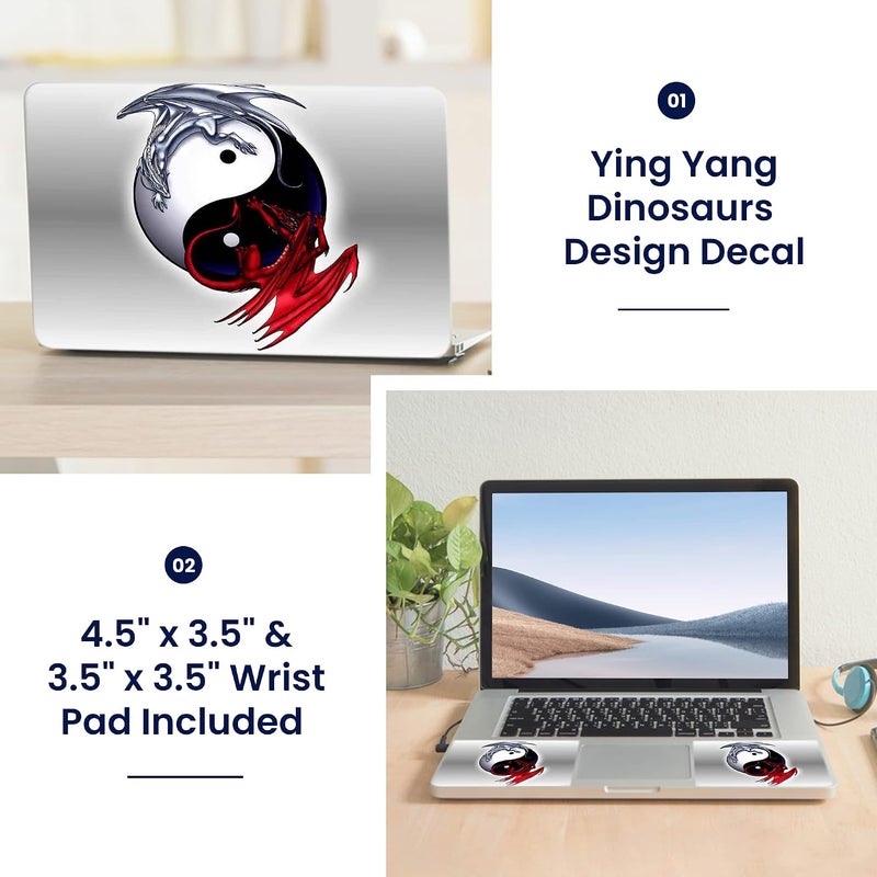 LSS Laptop 17-17.3" Skin Cover with Colorful Ying Yang Dinosaurs Pattern for HP Dell Lenovo Apple Asus Acer Compaq - Fits 16.5" 17" 17.3" 18.4" 19" (2 Wrist Pads Free) - Image 2