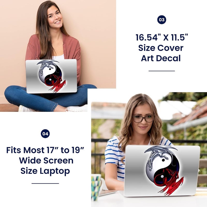 LSS Laptop 17-17.3" Skin Cover with Colorful Ying Yang Dinosaurs Pattern for HP Dell Lenovo Apple Asus Acer Compaq - Fits 16.5" 17" 17.3" 18.4" 19" (2 Wrist Pads Free) - Image 3
